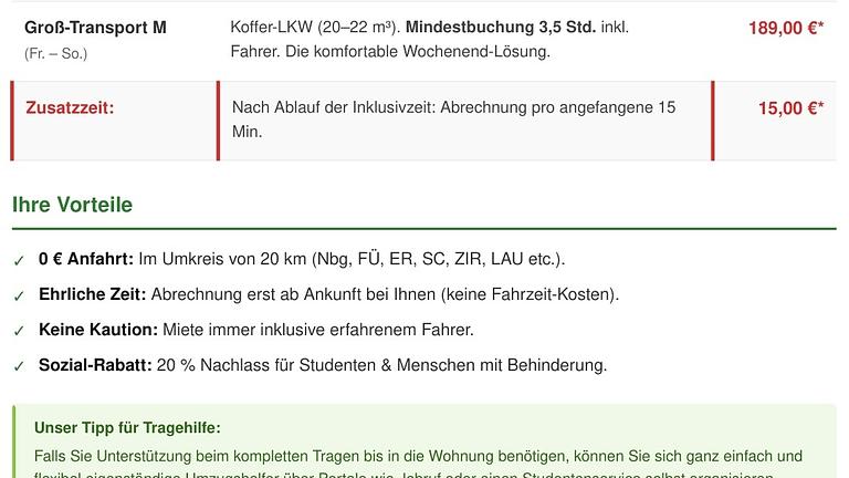 Frankenkraft Umzug/Möbeltaxi Nbg/Fü./Erl.