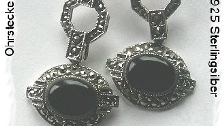 Edle Ohrringe, 925 Silber mit Markasiten und Achaten