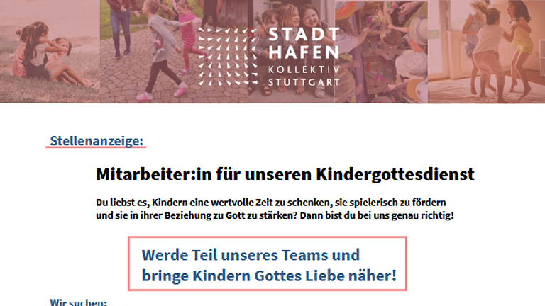 Minijob MitarbeiterIn für Kindergottesdienst in Bad Cannstatt