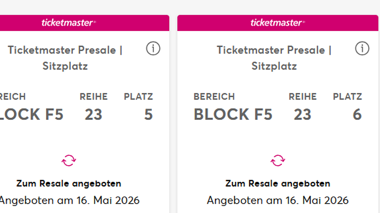 METALLICA BERLIN am 30.05.26 - 2 Sitzplatztickets über Ticketmaster abzugeben