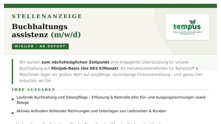 Minijob: Buchhaltungsassistenz (m/w/d)
