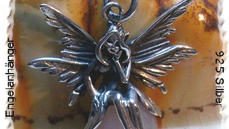 Engelanhänger, massiv 925 Silber mit einen Rosenquarz