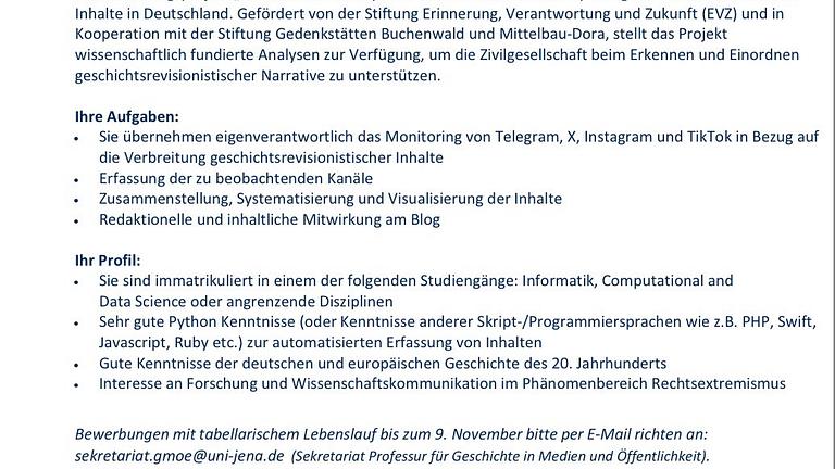 Studentische Hilfskraft im Bereich Social-Media-Monitoring.