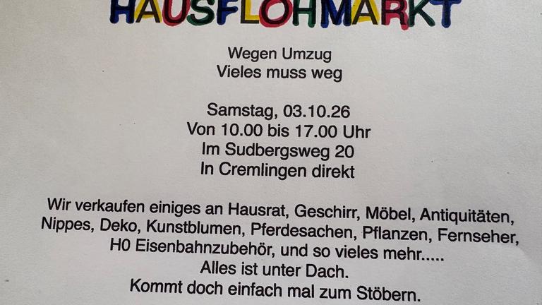Hausflohmarkt, Haushaltsauflösung, Trödel