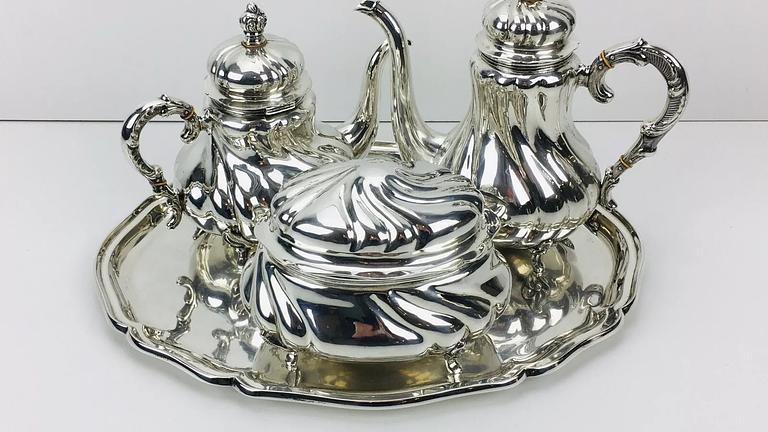 835 Silber Tafelsilber 3476 Gramm Chippendale Tee Kaffee Service Set