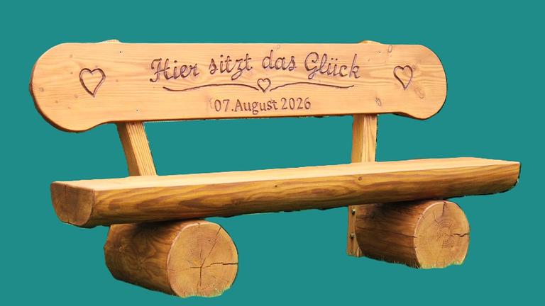 Jubiläumsgeschenk. Gartenbank aus Lärche mit Gravur.