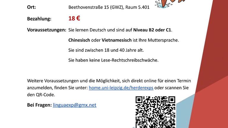 Bezahlte Teilnahme an sprachlichen Untersuchungen für Deutsch-Lernende