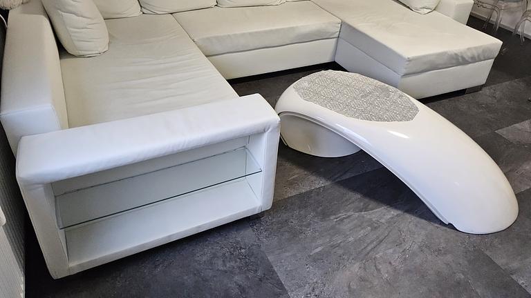 Wohnlandschaft  Weiß Sofa Couch  Ecksofa  ( Kunstleder )