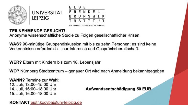 Eltern für 90-minütige Gruppendiskussion gesucht - Aufwandsentschädigung 50 EUR