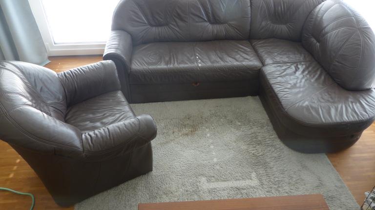 Ecksofa mit Sessel, braun, Kunstleder