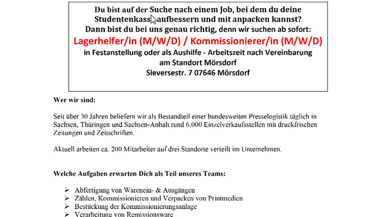 Vorschaubild Studentische Mitarbeiter gesucht! Umkreis Jena/Gera