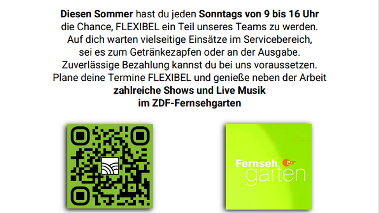 Vorschaubild Gelegenheitsjob als Servicekraft im ZDF Fernsehgarten