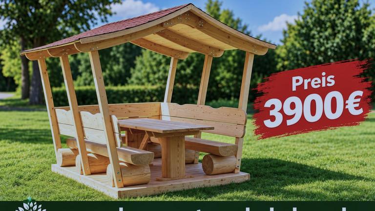Überdachte Sitzgruppe. Gartenlaube. Gartenlaube. Weinachtsgeschenk.