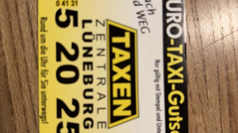 Taxigutschein 10 Euro der Taxizentrale Lüneburg. Verkauf für 7 Euro