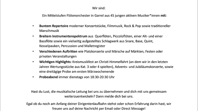 Vorschaubild Flötenorchester  sucht DirigentIn