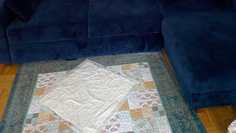 Vorschaubild Blaues Samtsofa mit Schlaffunktion