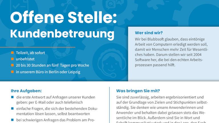 Offene Stelle: Kundenbetreuung