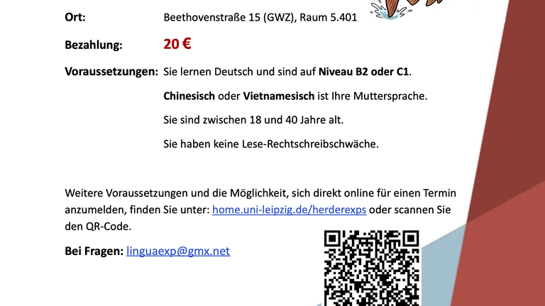 Muttersprachler Chinesisch und Vietnamesisch gesucht (mit Deutsch-Niveau B2-C1)