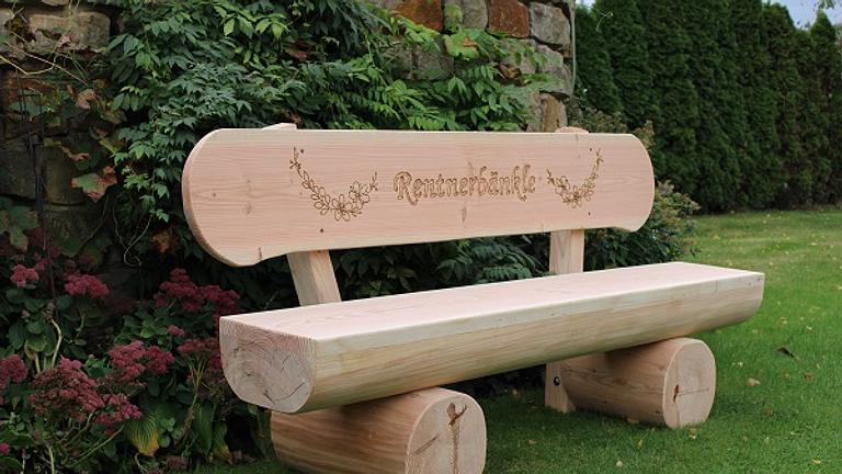 Jubiläumsgeschenk für Firmen & Vereine.  Hochzeitsgeschenk. Holzbank mit Gravur.