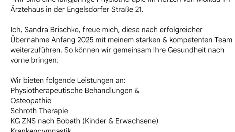 Mitarbeiter(-in) für eine Physiotherapie im Herzen von Leipzig-Mölkau gesucht