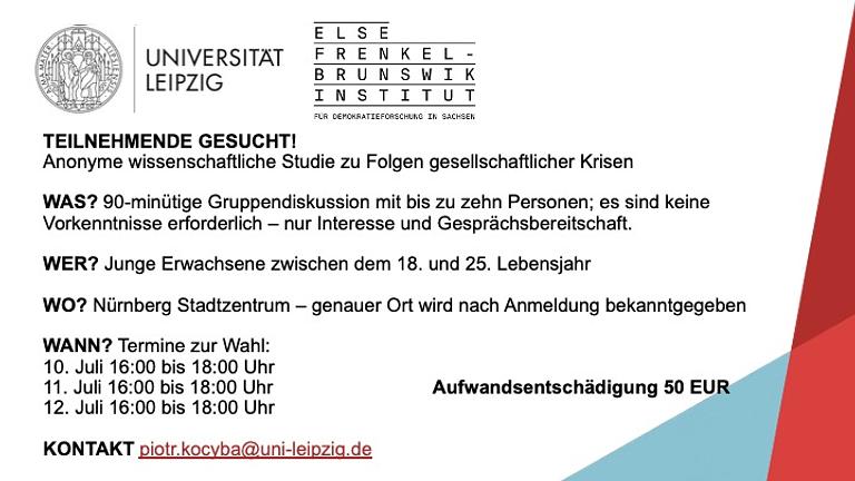 Junge Erwachsene für 90-minütige Gruppendiskussion gesucht - für 50 EUR