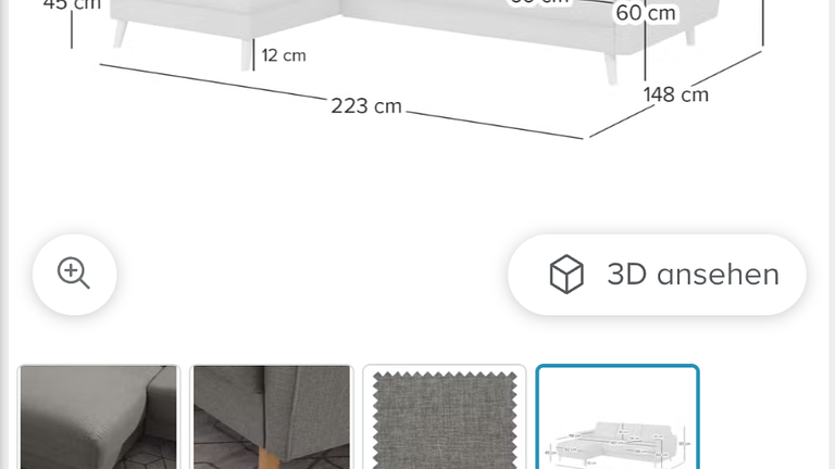Sofa grau ohne Schlaffunktion und Bettkasten