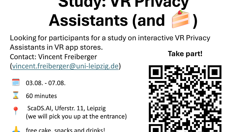 Teilnehmende für Studie zu Datenschutzassistenten in Virtual Reality gesucht