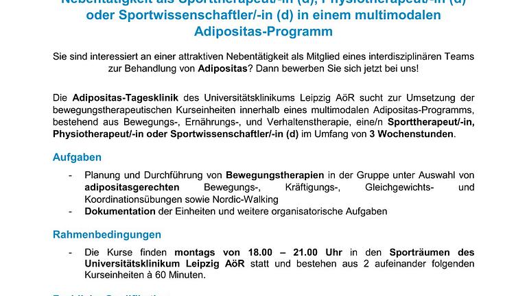 Vorschaubild Sport-, Physiotherapeut/in oder Sportwissenschaftler/in am UKL (27 EUR/h)