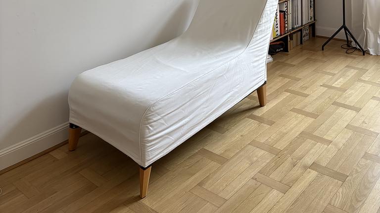 Rekamiere / Schlafsofa in hellbeigem Baumwollstoff