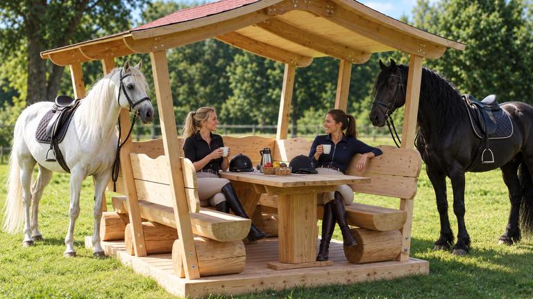 Überdachte Sitzgruppe. Gartenlaube. Gartenlaube. Überdachte. Weinachtsgeschenk.