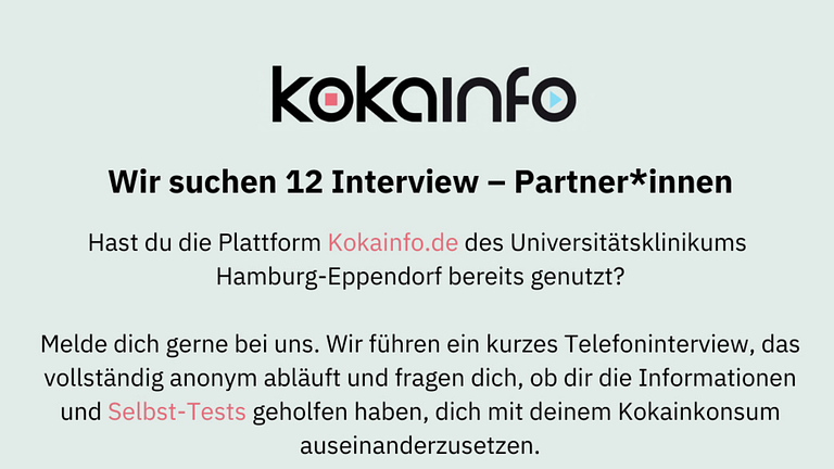 Wir suchen Interviewpartner*innen die die Website kokainfo.de genutzt haben