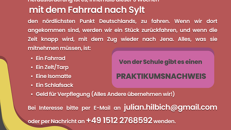 Vorschaubild Begleitperson für Fahrradtour gesucht (+Praktikumsnachweis!)